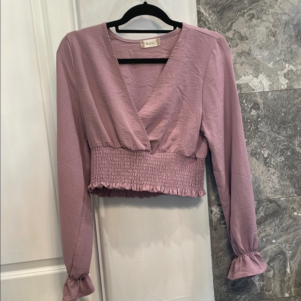 Altar'd State Pink Puff Sleeve Wrap Blouse